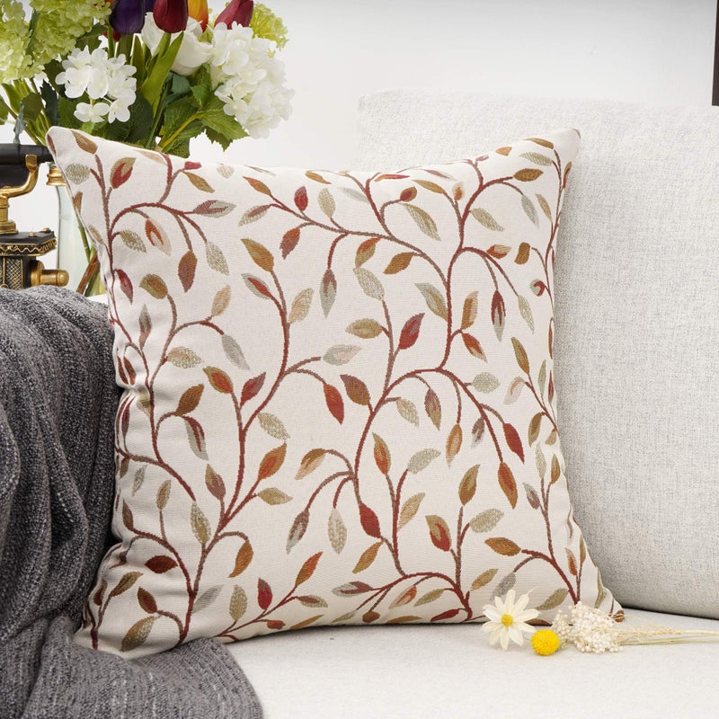 YOUR SMILE Classical Embroidery Jacquard Beige Leaf Pattern Square Decorative Throw Pillow Case Cushion Cover 18 x 18 inch - Image 2